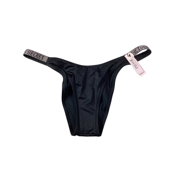 Victorias Secret Black Rhinestone Logo Brazilian Bikini Bottom*L*NWT*Retail $33 - Picture 1 of 8